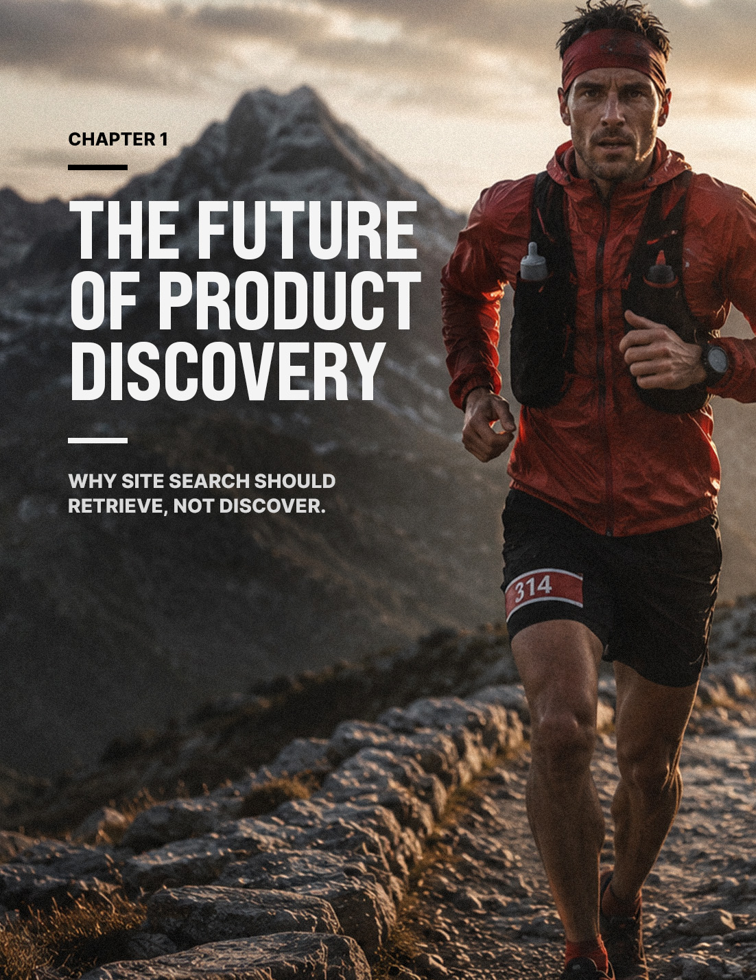 Product discovery in ecommerce — solo athlete on a trail at sunrise