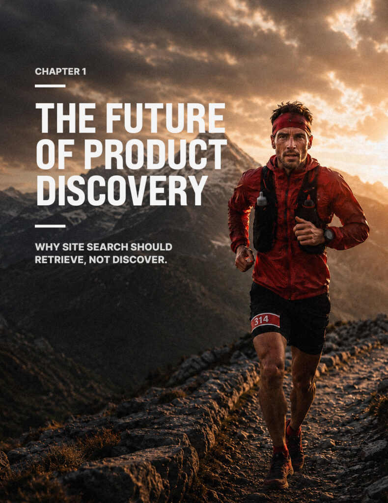Product discovery in ecommerce — solo athlete on a trail at sunrise