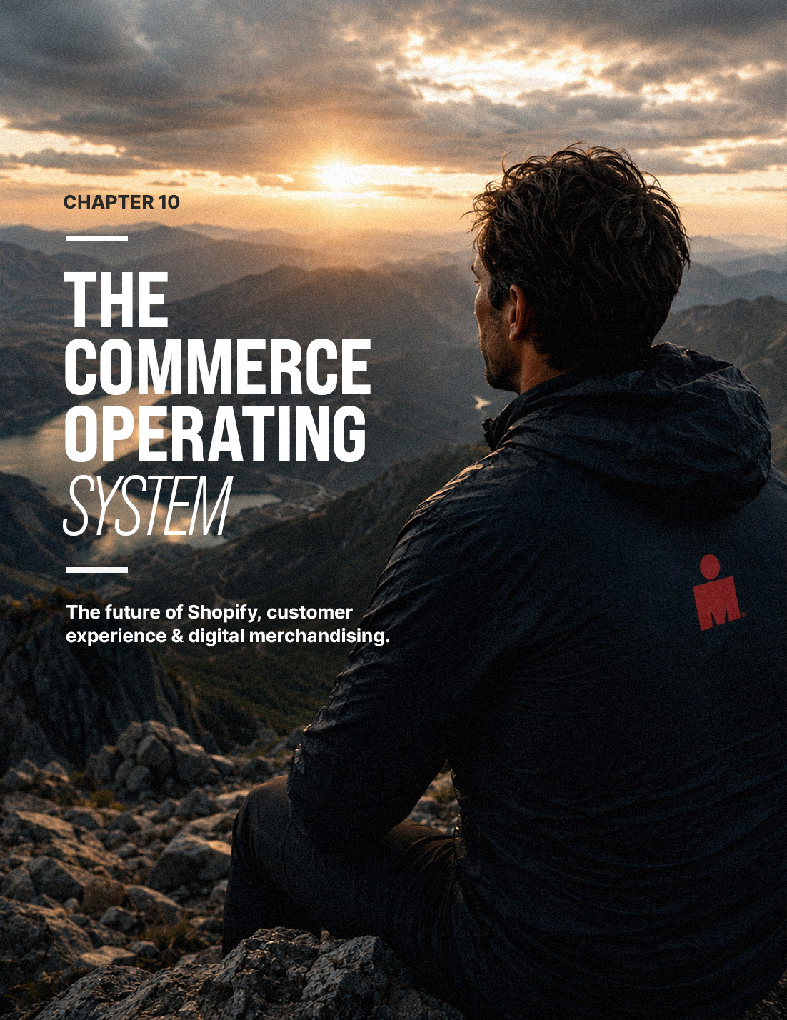 Commerce operating system — an empty finish line arch at dawn, representing the whole system converging