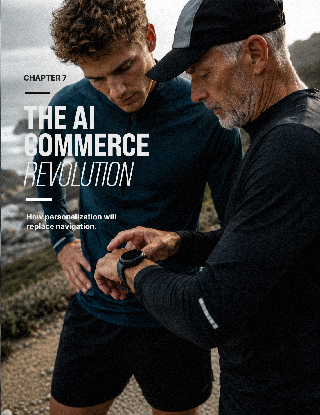 Ecommerce personalization — extreme close-up on a sport watch mid-stride, representing quiet, integrated AI